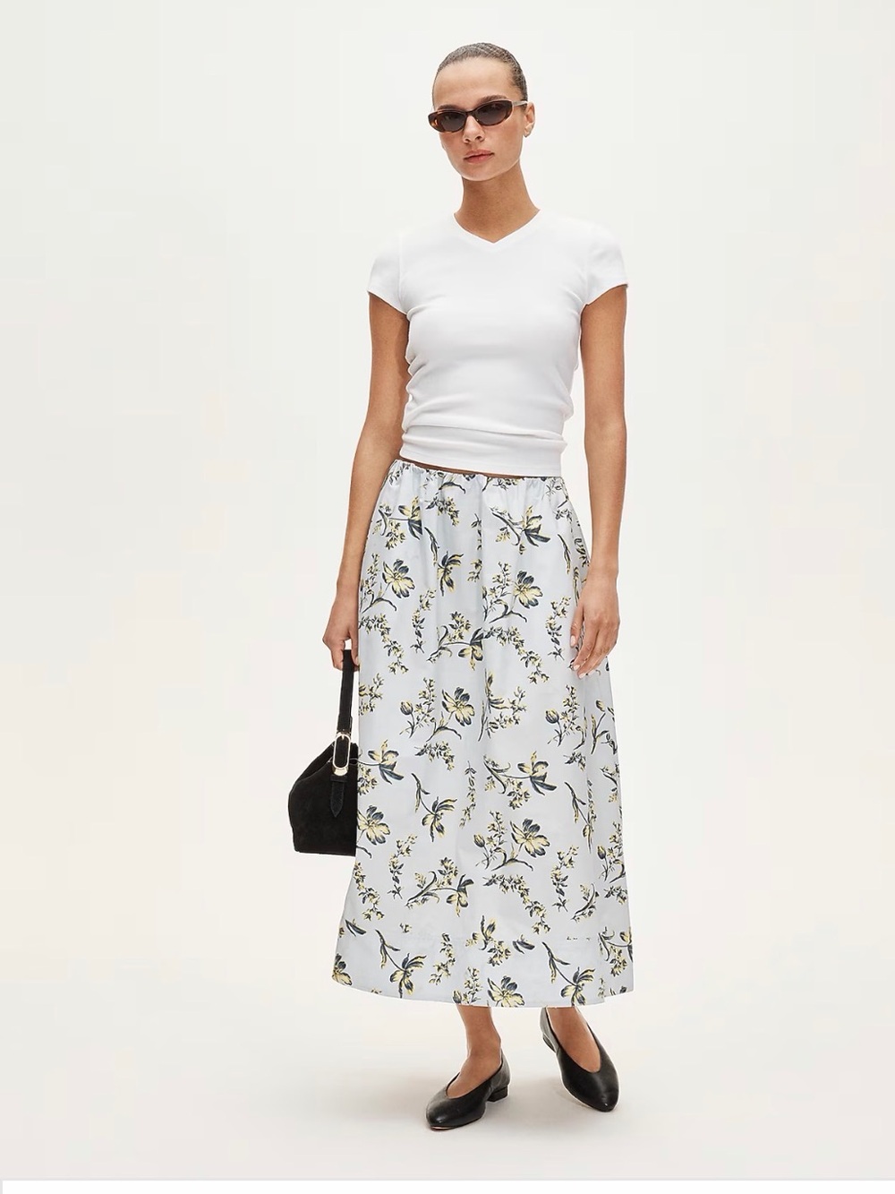 J. Crew Light Blue Maxi Skirt with Yellow and grey Floral Print